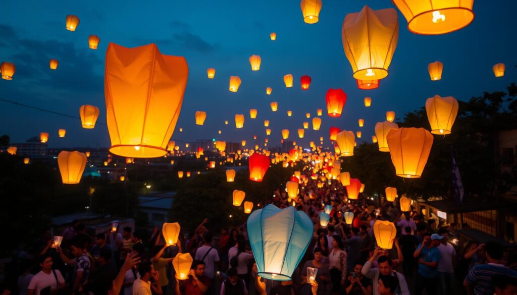 Sky Lantern: Warga Palembang Tutup Jalan Panen Lampion