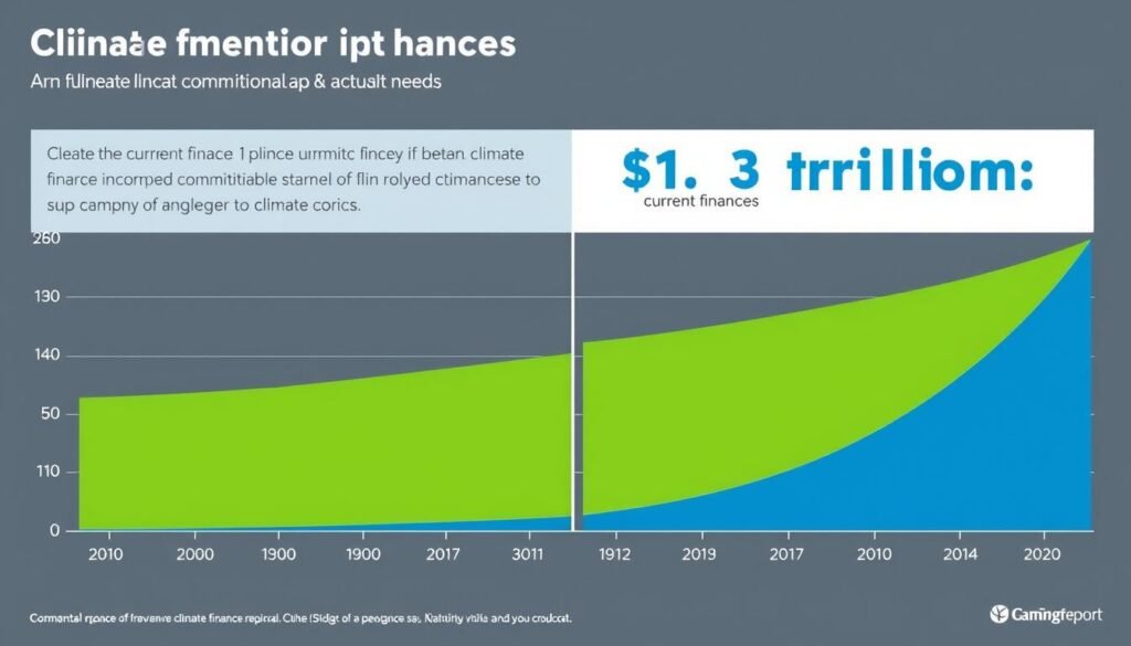 Grafik kesenjangan pendanaan iklim global antara kebutuhan dan komitmen saat ini Grafik kesenjangan pendanaan iklim global antara kebutuhan dan komitmen saat ini