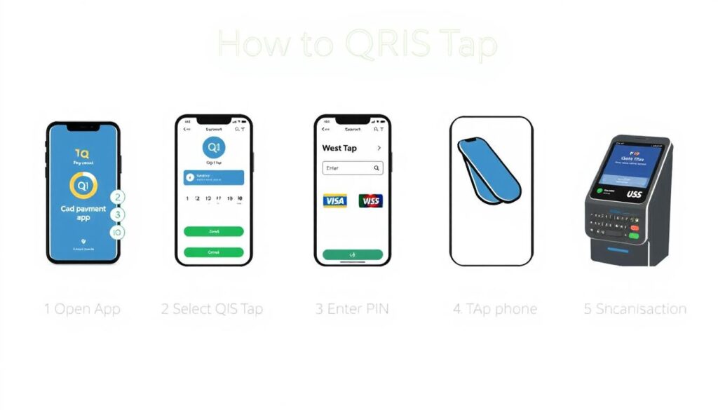Langkah-langkah menggunakan QRIS Tap dengan ilustrasi visual Langkah-langkah menggunakan QRIS Tap dengan ilustrasi visual