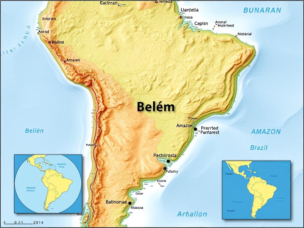 Peta lokasi COP30 di Belém, Brasil dengan fokus pada kawasan Amazon Peta lokasi COP30 di Belém, Brasil dengan fokus pada kawasan Amazon